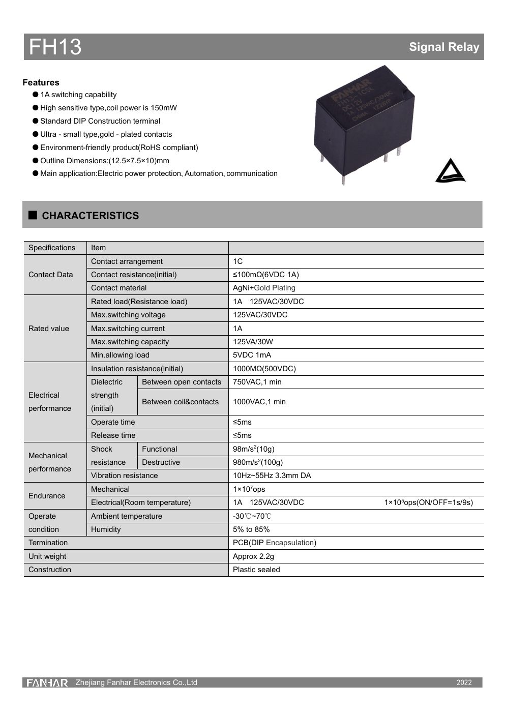 FH13 datasheet page 1