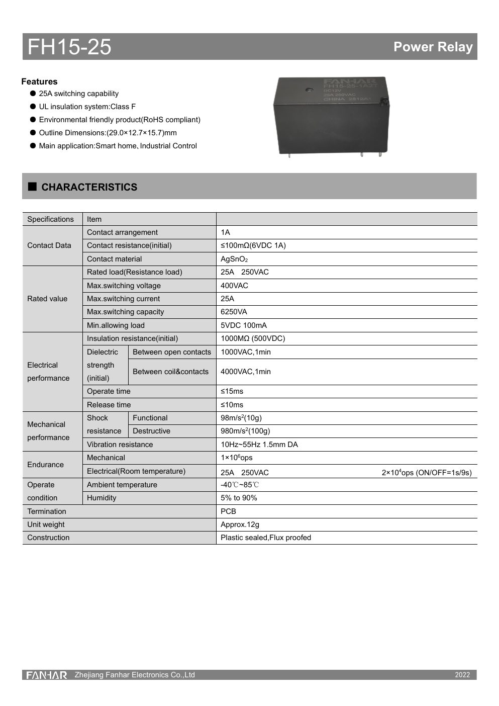 FH15-25A Datenblattseite 1