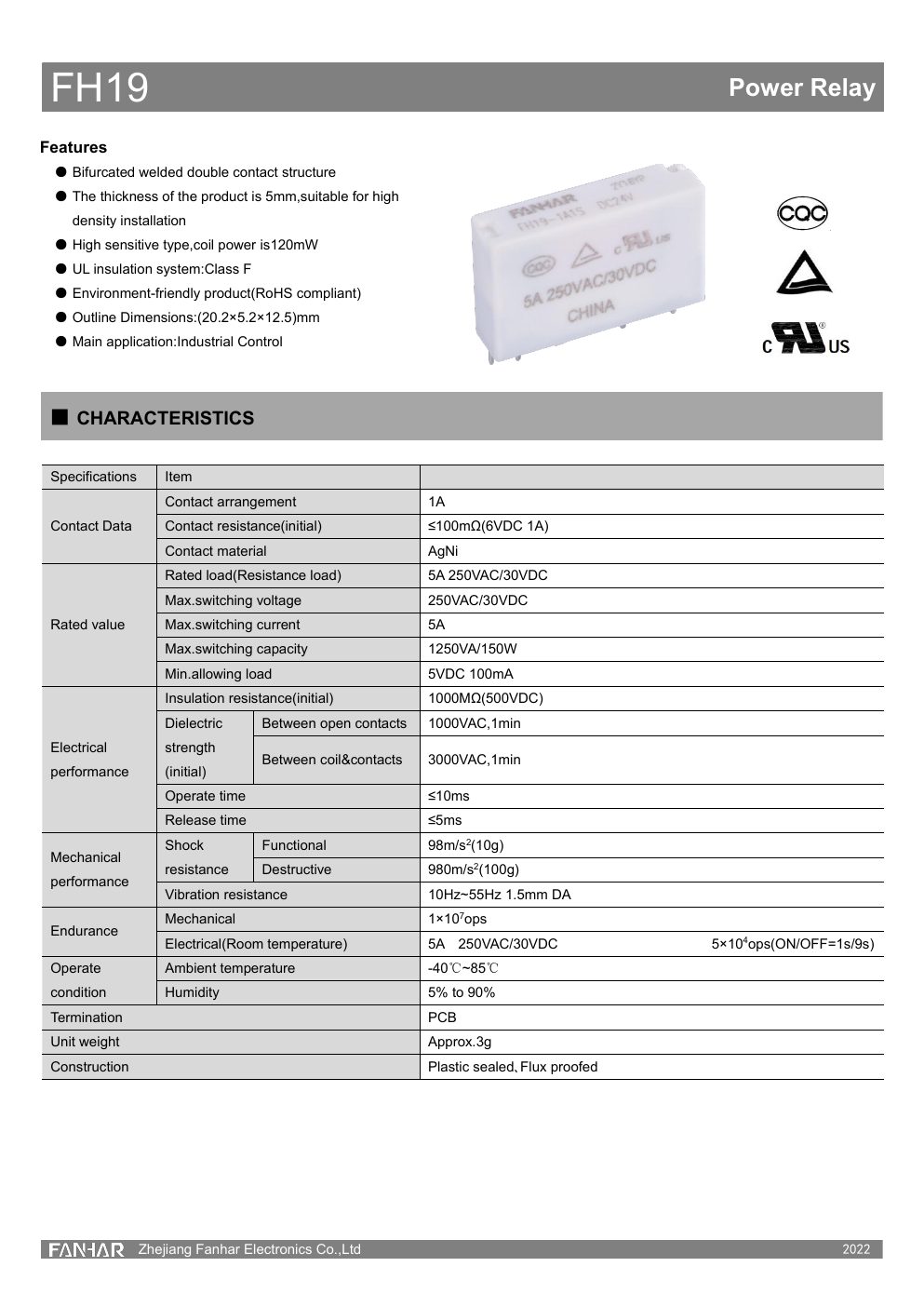Page de fiche technique du FH19 1