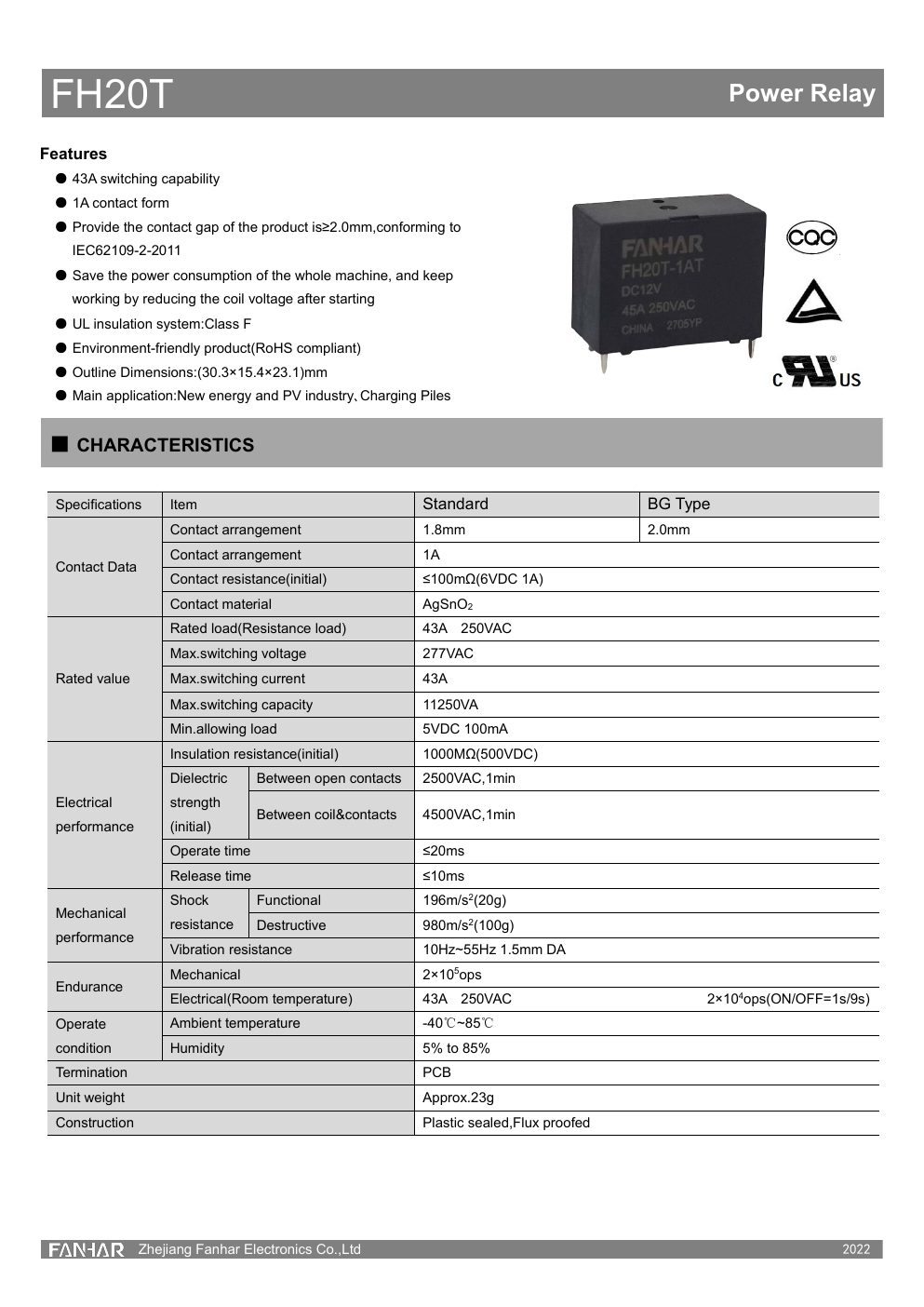 Page de fiche technique du FH20T 1