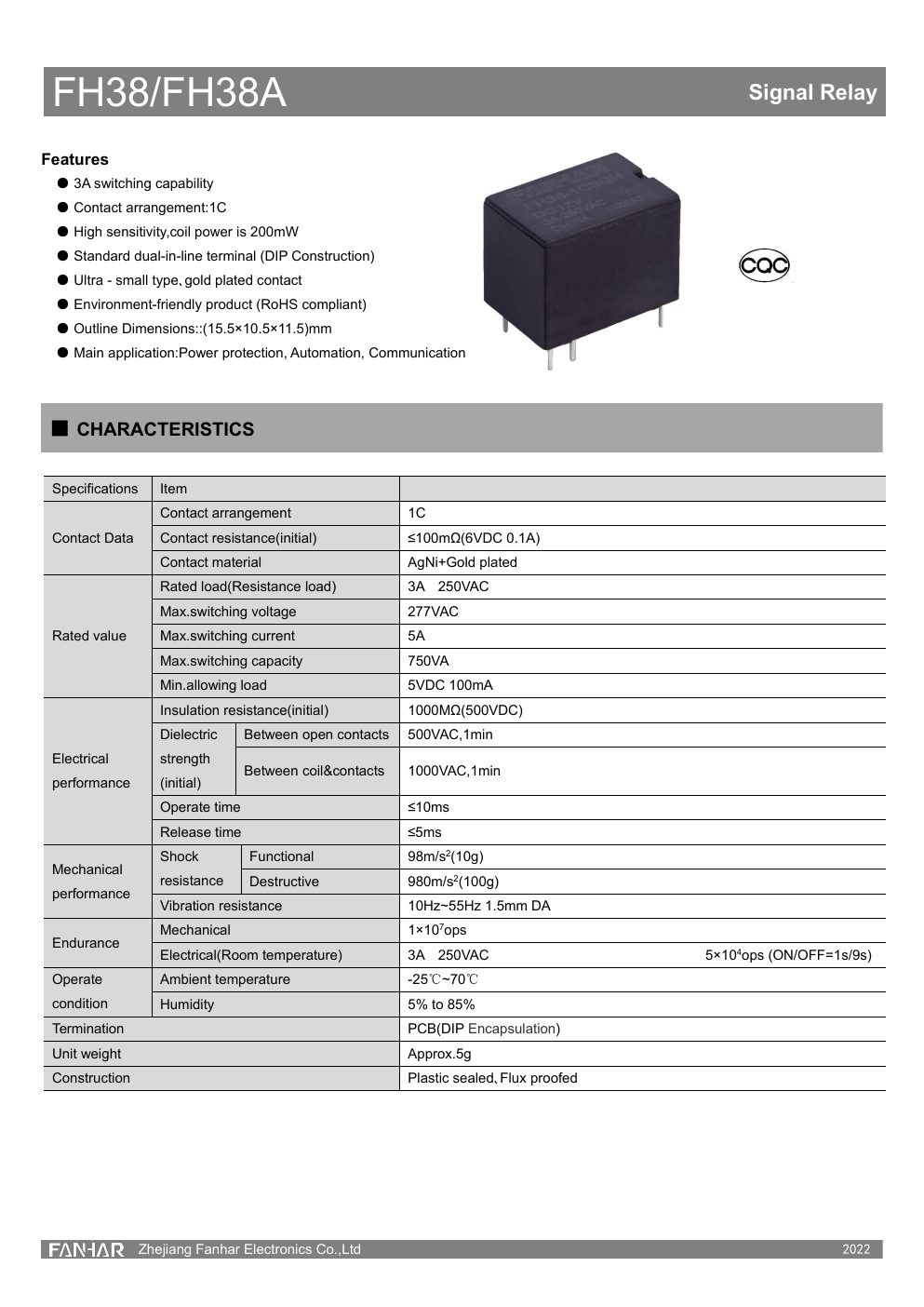 FH38 datasheet page 1
